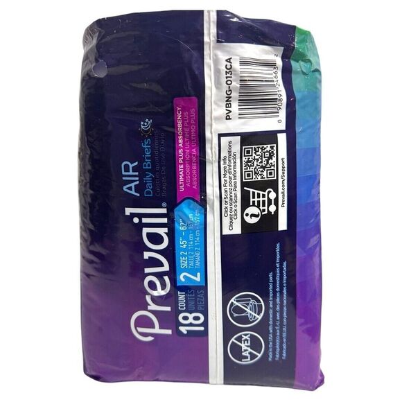 Prevail Air Daily Briefs Size 2, 45"-62" Ultimate Plus Absorbency 18 - Picture 2 of 3